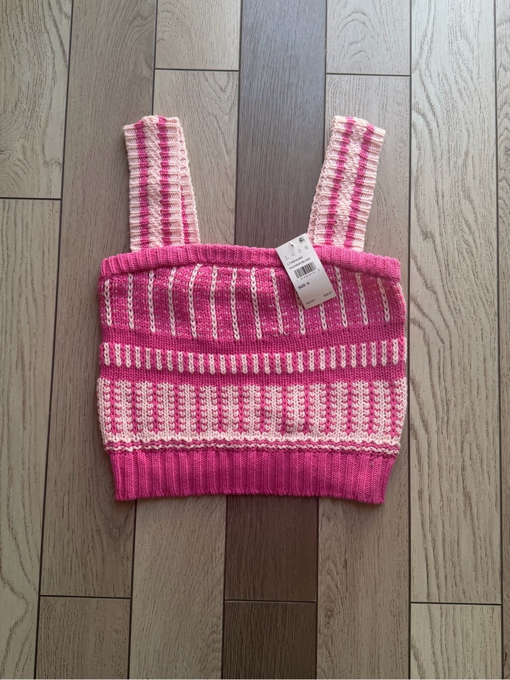 Lush Fuchsia and Blush Striped Knit Crop Tank size S NWT